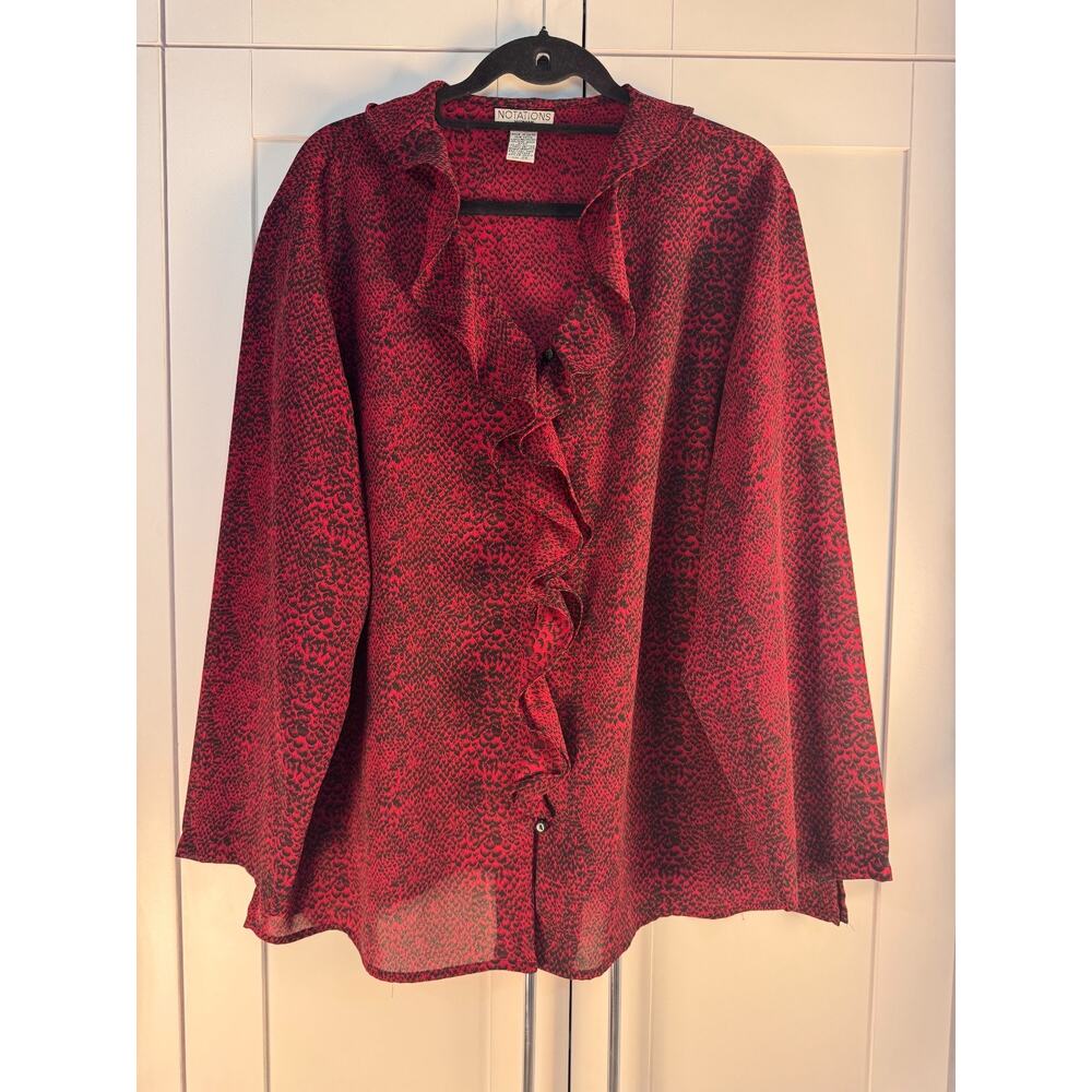Notations Red Animal Print Ruffle Blouse Women’s 2X Statement Career Casual Top
